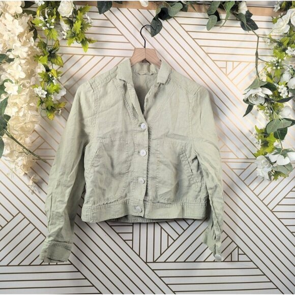 & OTHER STORIES Women's Green Cropped Linen Jacket Collared Size 0 READ - Picture 1 of 7